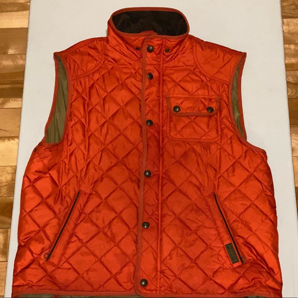 X-Large Polo Ralph Lauren Orange Quilted Puff Vest Courdoroy Brown Collar